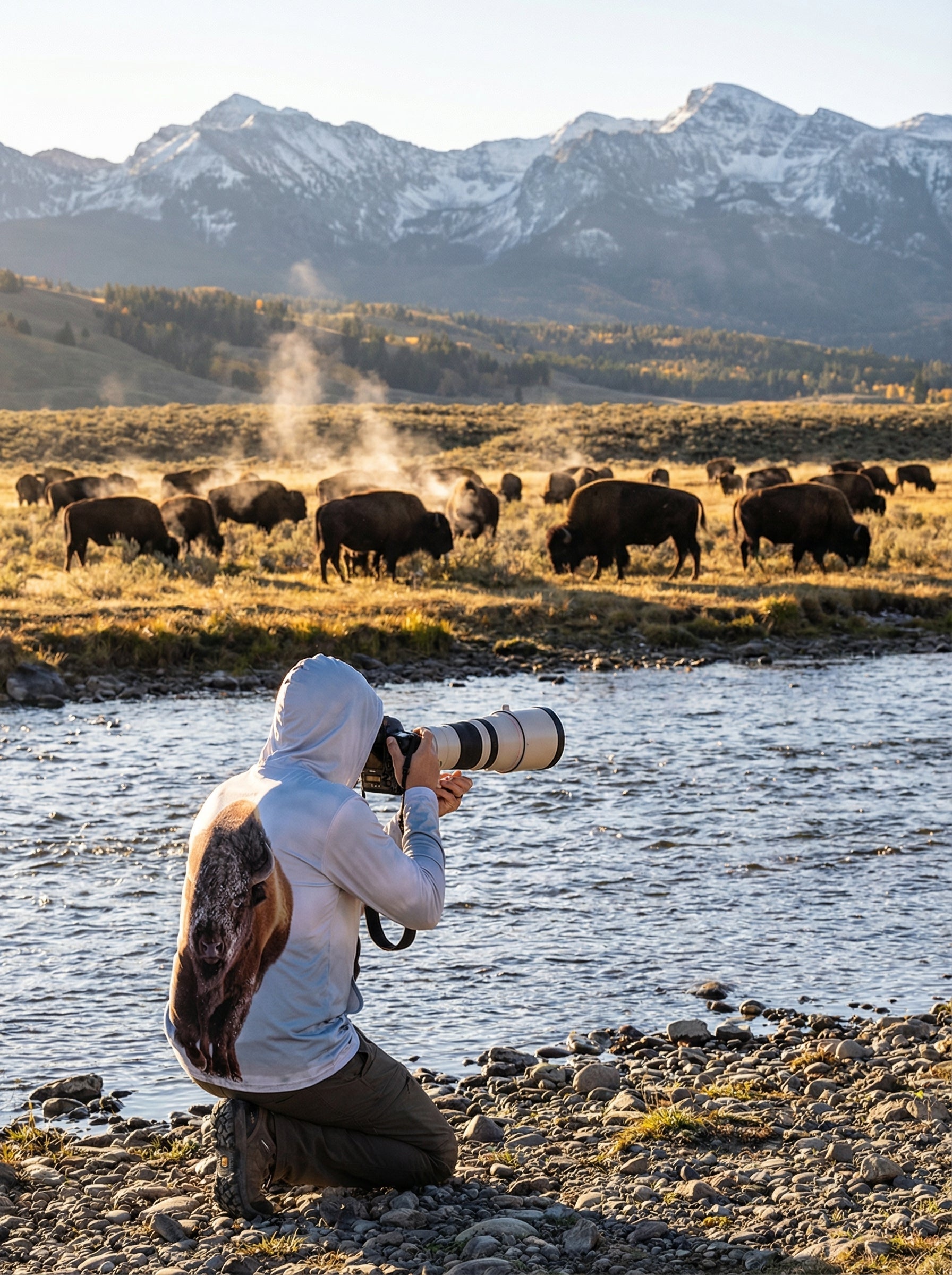 Bison Sun Protective Wildlife Graphic Hoodie