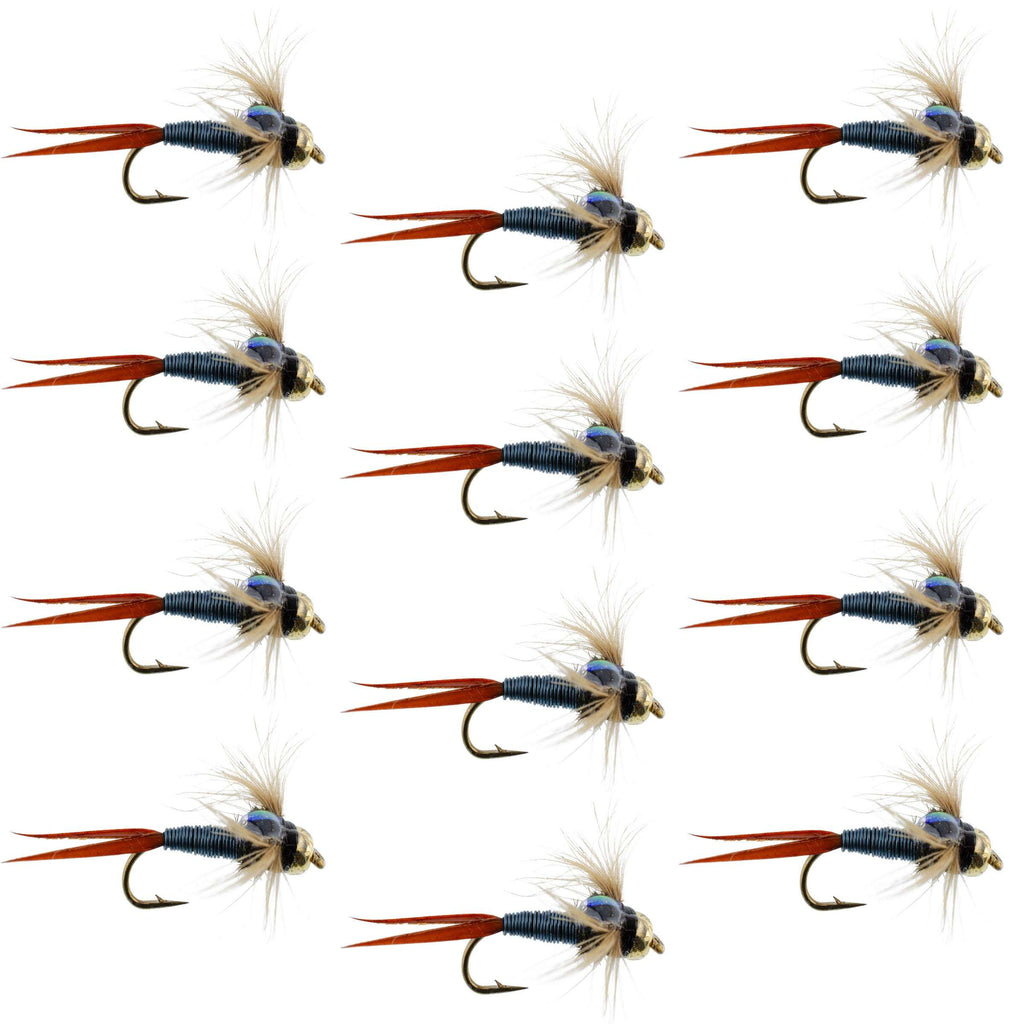 Bead Head Metallic Blue Copper John Nymph - 1 Dozen Fly Fishing Flies - Hook Size 12