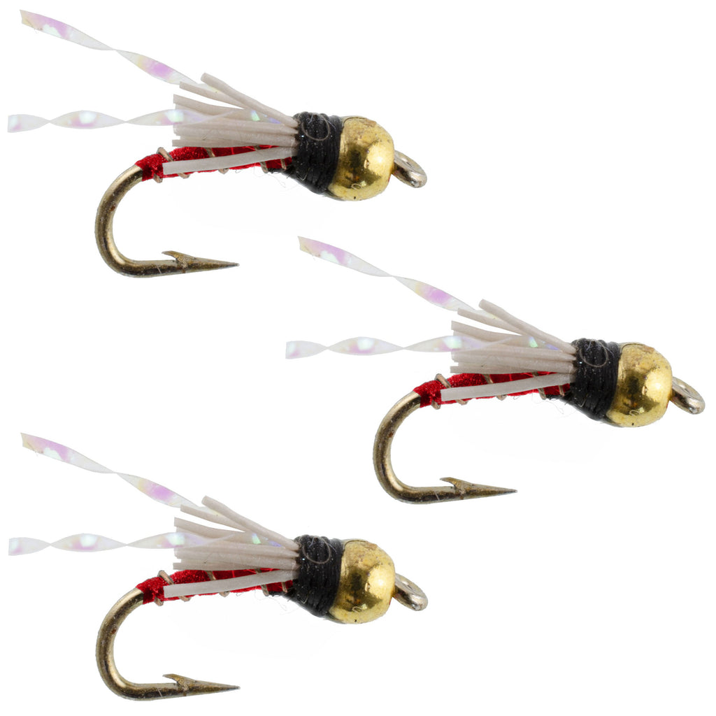 3 Pack Beadhead Red 3 Dollar Dip Serendipity Wet Fly Fishing Flies - Hook Size 18