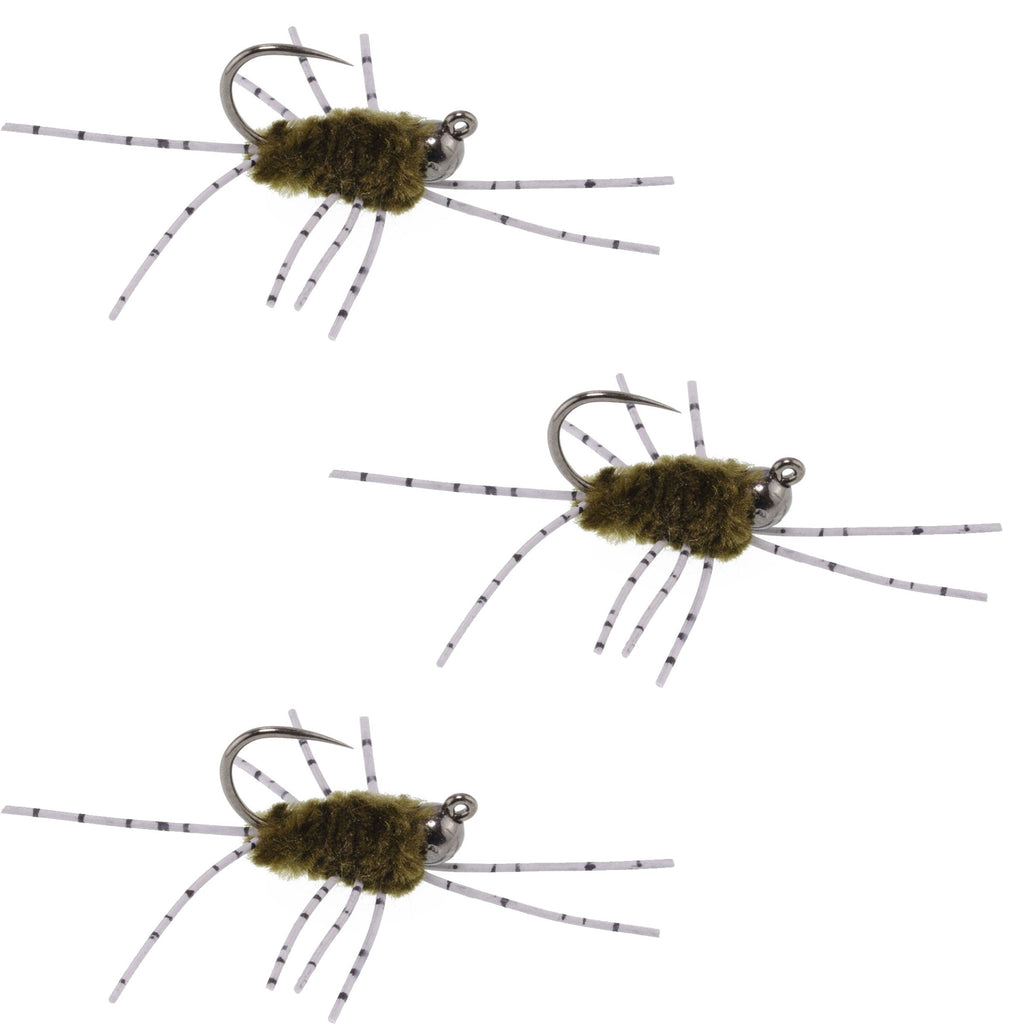 3 Pack Barbless Pat's Rubber Legs Tungsten Bead Jig Euro Nymph  -  Hook Size 6