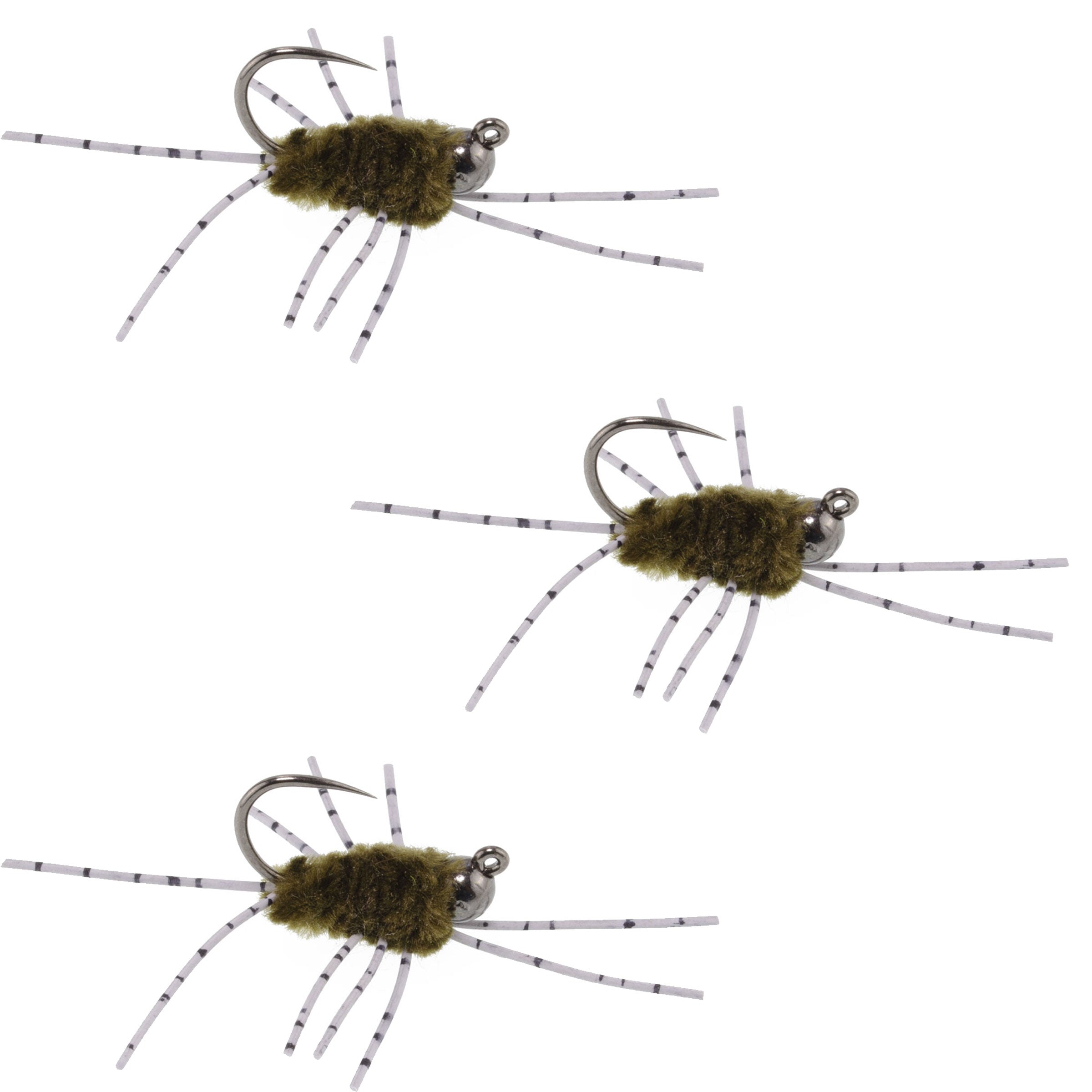 3 Pack Barbless Pat's Rubber Legs Tungsten Bead Jig Euro Nymph  -  Hook Size 6