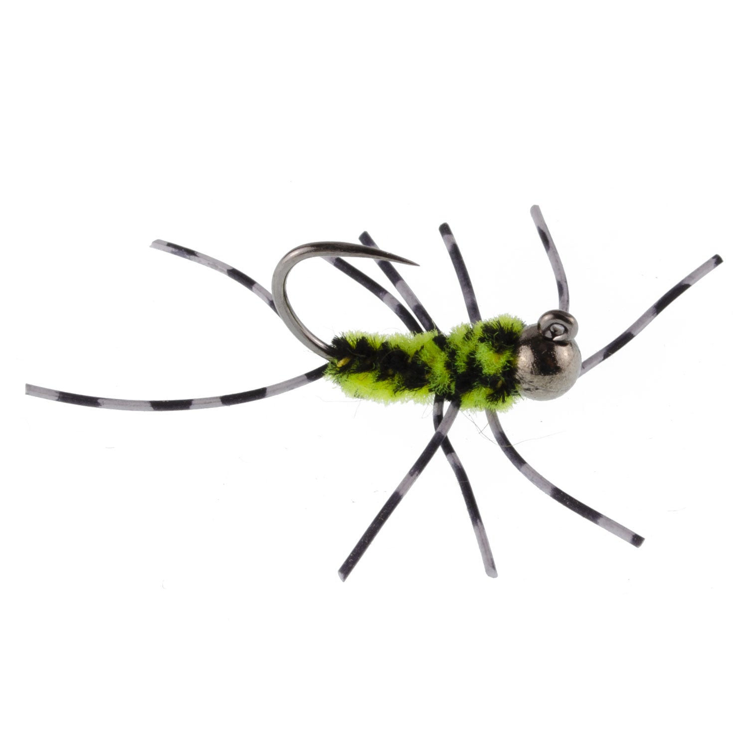 Barbless Pat's Barred Rubber Legs Tungsten Bead Jigged Black/Chartreuse Euro Nymph  - Set of 6 Flies Hook Size 6