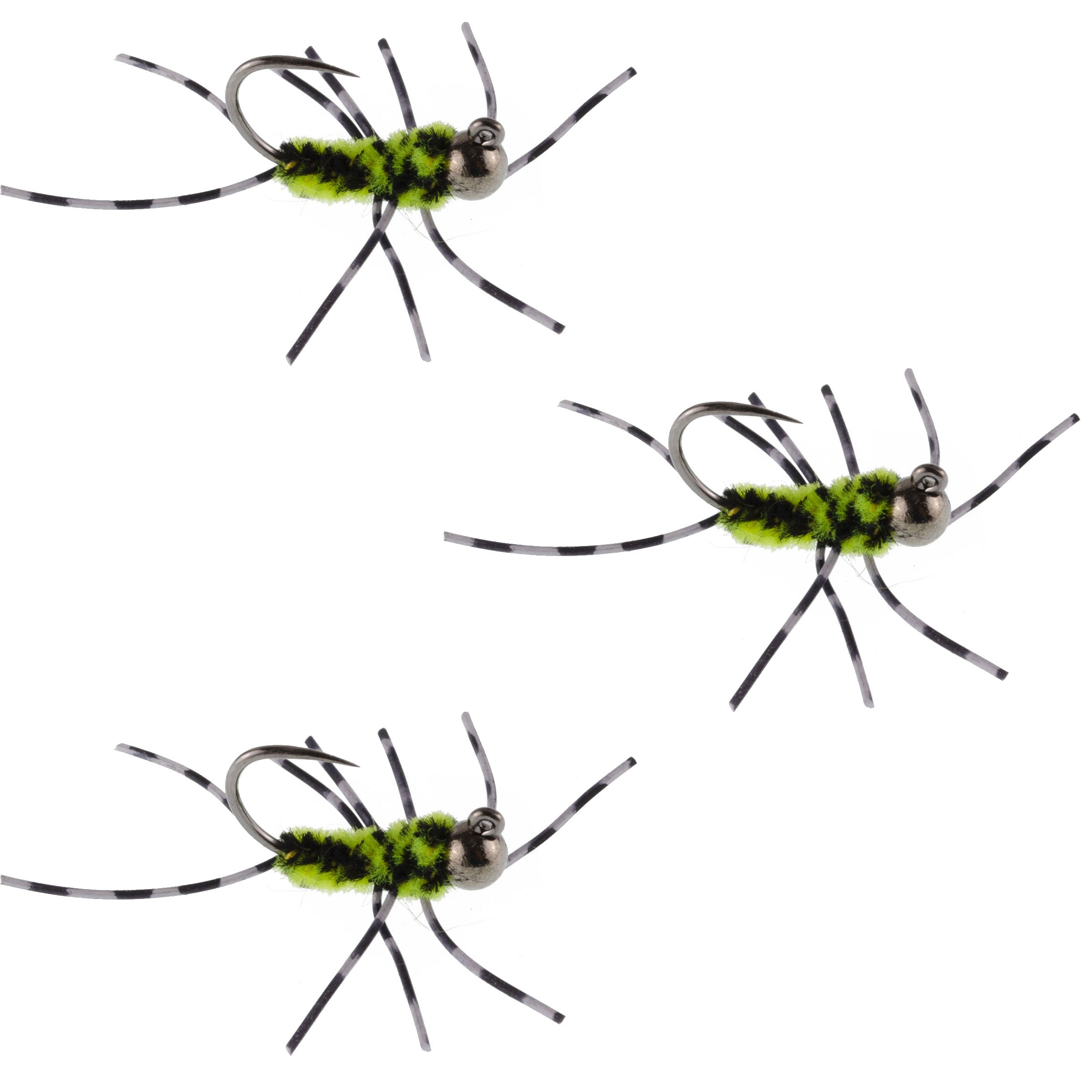 3 Pack Barbless Pat's Rubber Legs Tungsten Bead Jig Euro Nymph  - Hook Size 6