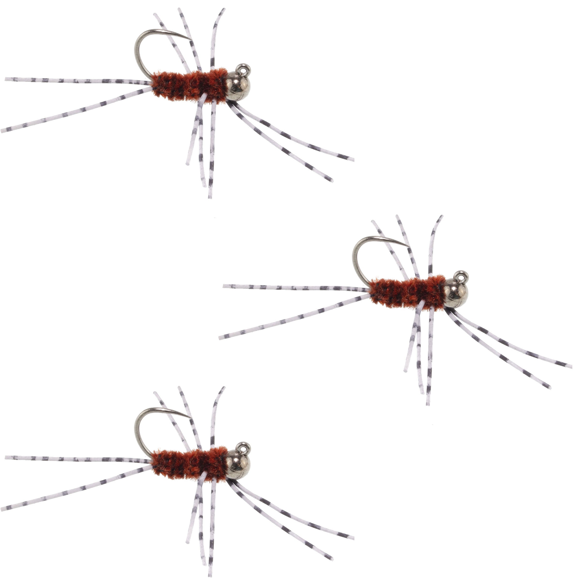 3 Pack Barbless Pat's Rubber Legs Tungsten Bead Jig Euro Nymph - Hook Size 6