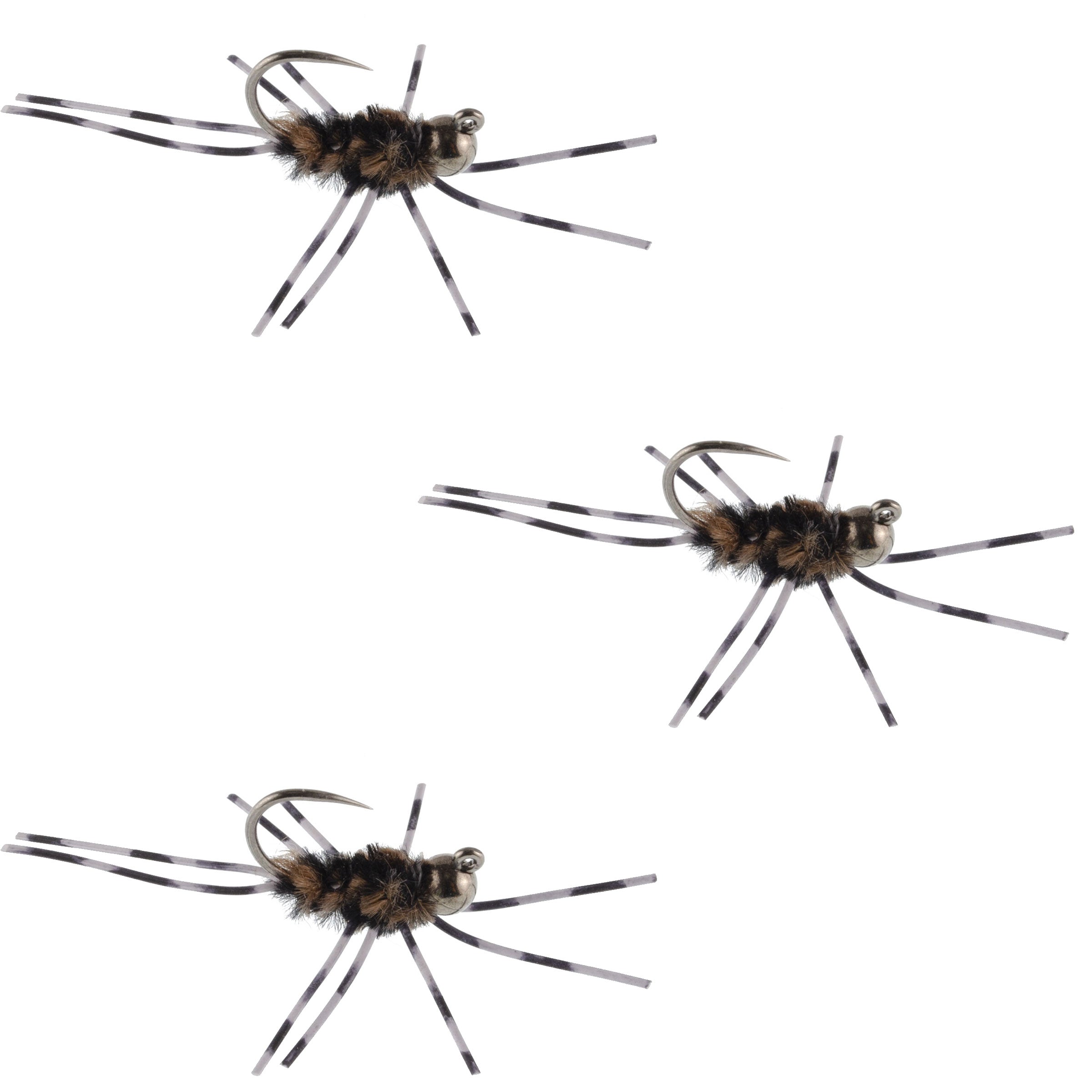 3 Pack Barbless Pat's Rubber Legs Tungsten Bead Jig Euro Nymph  -  Hook Size 6