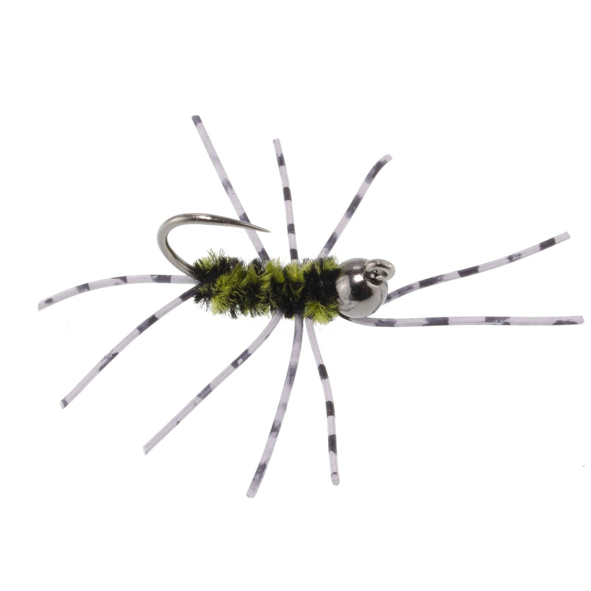 3 Pack Barbless Pat's Barred Rubber Legs Tungsten Bead Jigged Black/Olive Euro Nymph  - Hook Size 6