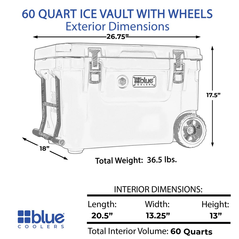 60 Quart Ice Vault Roto-Molded Cooler with Wheels