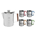 Stainless Steel Coffee Set - Percolator and Mugs - 5 Piece Set