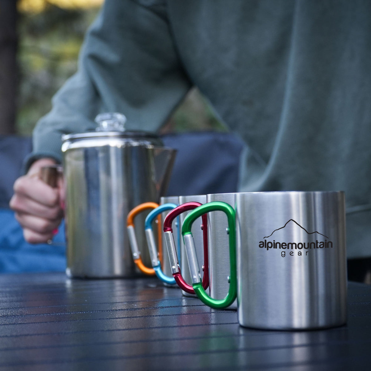 Stainless Steel Coffee Set - Percolator and Mugs - 5 Piece Set