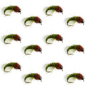 Bead Head Olive Brown Caddis Larva Nymph 12 Flies - Hook Size 12