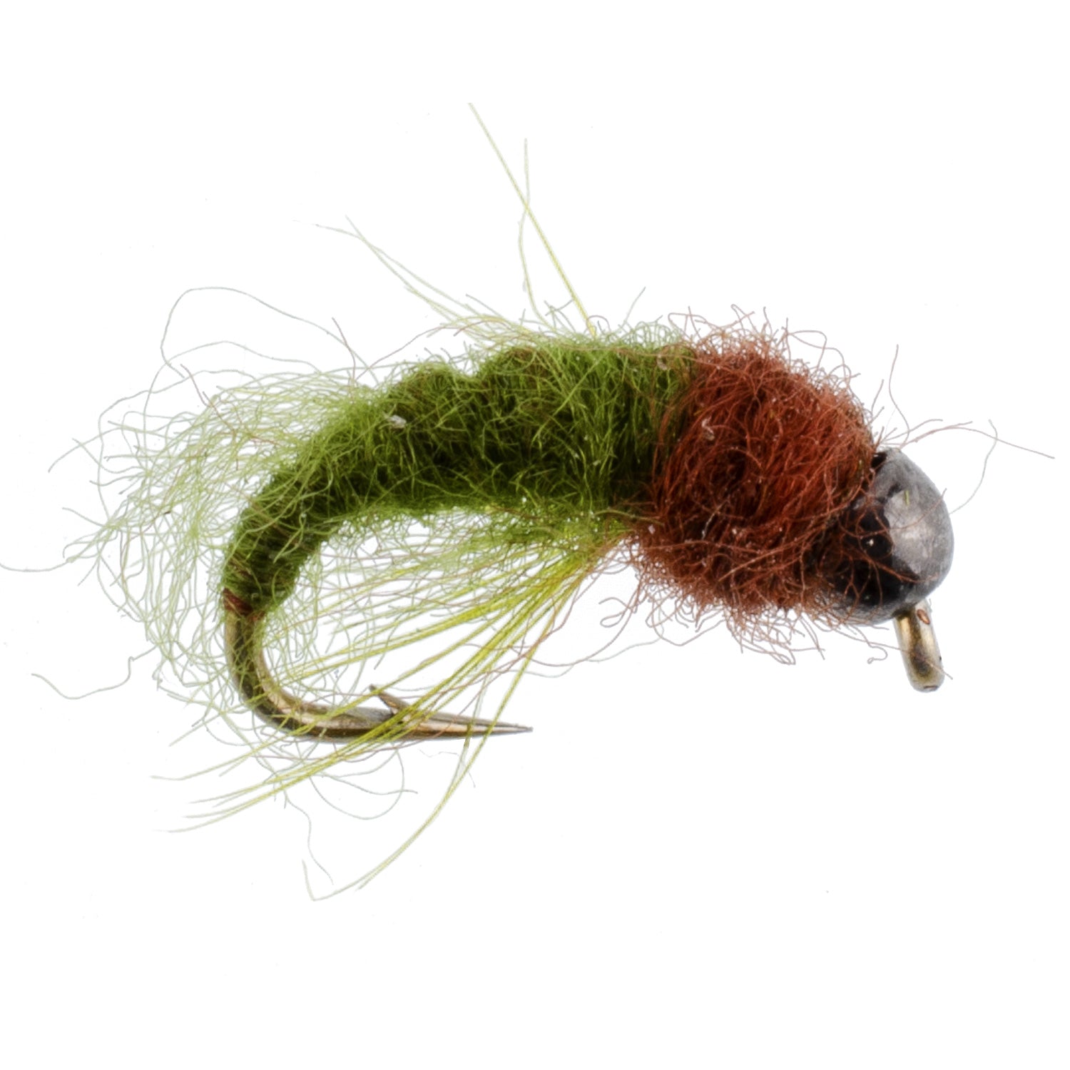 Bead Head Olive Brown Caddis Larva Nymph 12 Flies - Hook Size 12