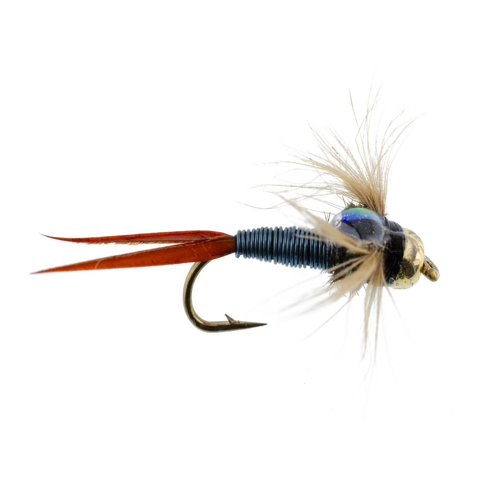 Bead Head Metallic Blue Copper John Nymph - 6 Fly Fishing Flies - Hook Size 14