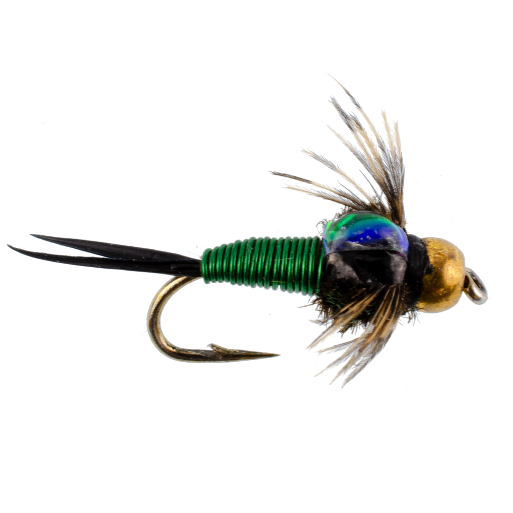 3 Pack Bead Head Green Copper John Nymph Fly -  Hook Size 18
