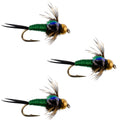 3 Pack Bead Head Green Copper John Nymph Fly -  Hook Size 18