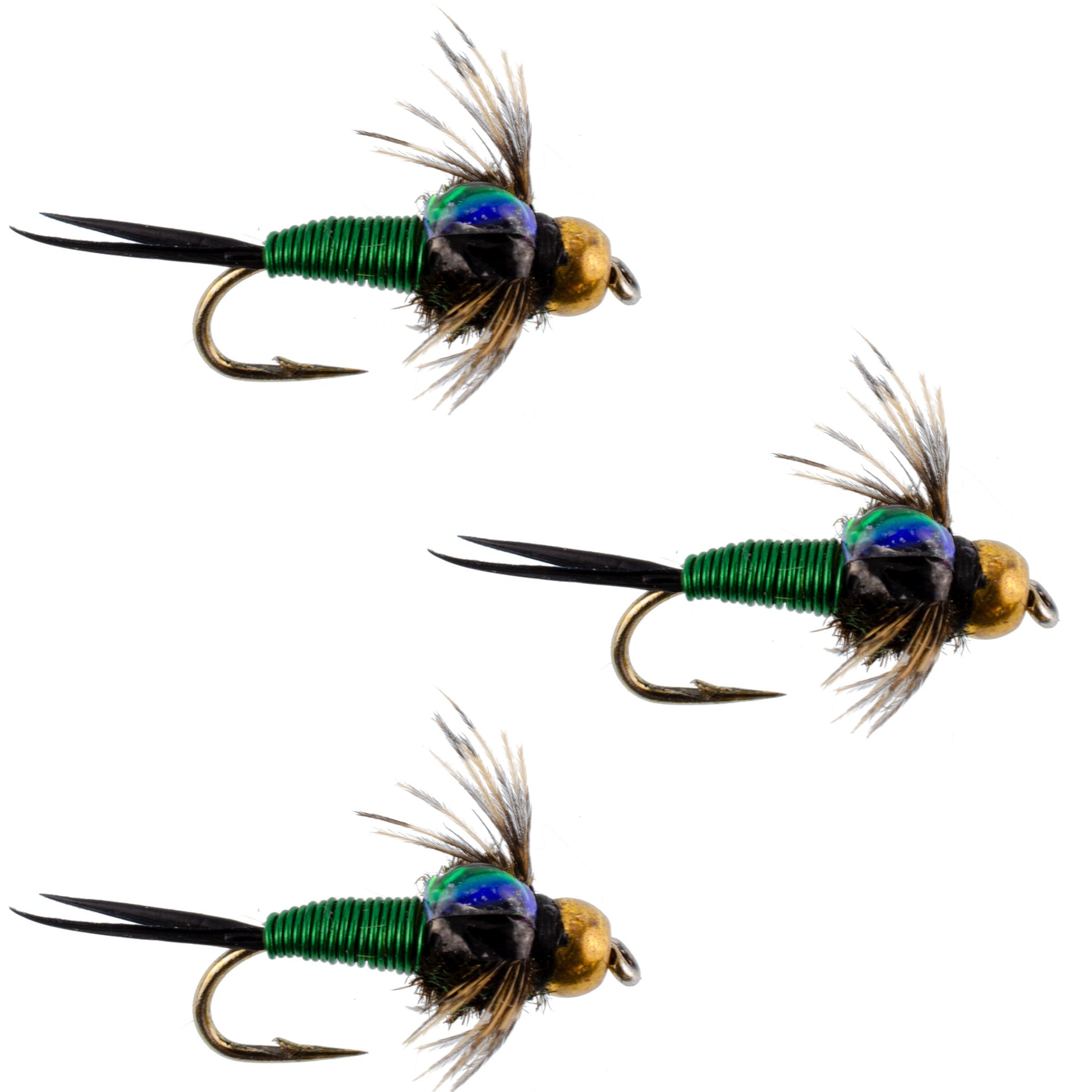 3 Pack Bead Head Green Copper John Nymph Fly -  Hook Size 18