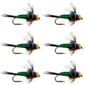 Bead Head Green Copper John Nymph Fly Fishing Flies - Set of 6 Flies Hook Size 14