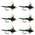 Bead Head Green Copper John Nymph Fly Fishing Flies - Set of 6 Flies Hook Size 18