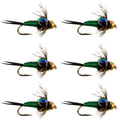 Bead Head Green Copper John Nymph Fly Fishing Flies - Set of 6 Flies Hook Size 16
