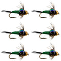 Bead Head Green Copper John Nymph Fly Fishing Flies - Set of 6 Flies Hook Size 12