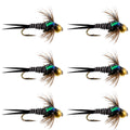 Bead Head Zebra Copper John Nymph Fly Fishing Flies - Set of 6 Flies Hook Size 14