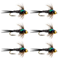 Bead Head Zebra Copper John Nymph Fly Fishing Flies - Set of 6 Flies Hook Size 16