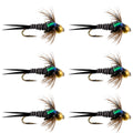 Bead Head Zebra Copper John Nymph Fly Fishing Flies - Set of 6 Flies Hook Size 12