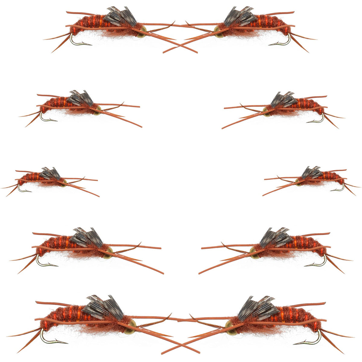 Basics Collection - Kaufmann's Brown Stonefly Nymph Assortment 10 Bead Head Rubber Legs Wet Flies - Hook Sizes 6, 8, 10, and 12