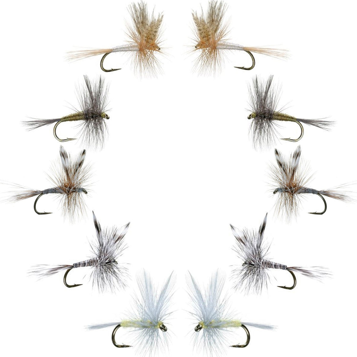 Basics Collection - Classic Dry Fly Assortment - 10 Dry Fishing Flies - 5 Patterns - Hook Sizes 12, 14, 16