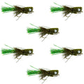 Flashtail Bass Popper 6 Flies Size 8 - Olive Bass Fly Fishing Bug Wide Gape Bass Hooks With Weed Guard