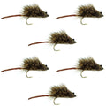 Deer Hair Scruffy Rat 6 Flies Hook  Size 2 - Bass Fly Fishing Bug Wide Gape Bass Hooks With Weed Guard