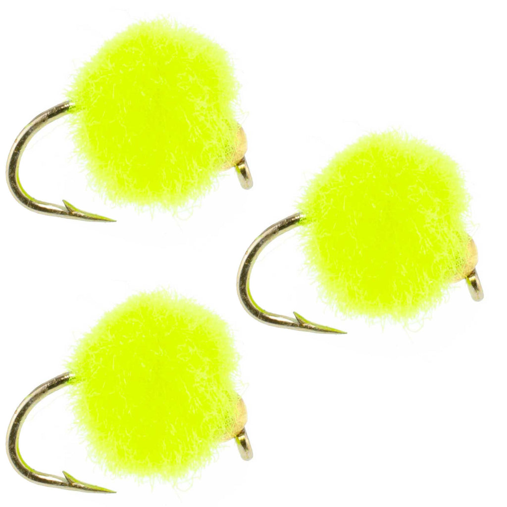 3 Pack Bead Head Hot Chartreuse Egg Fly - Hook Size 16