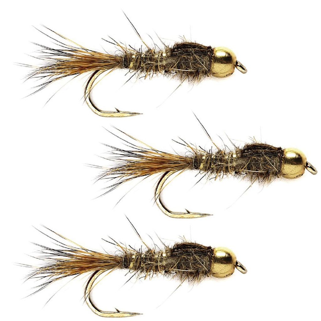 3 Pack Bead Head Gold Ribbed Hare's Ear Nymph Fly Hook Size 12