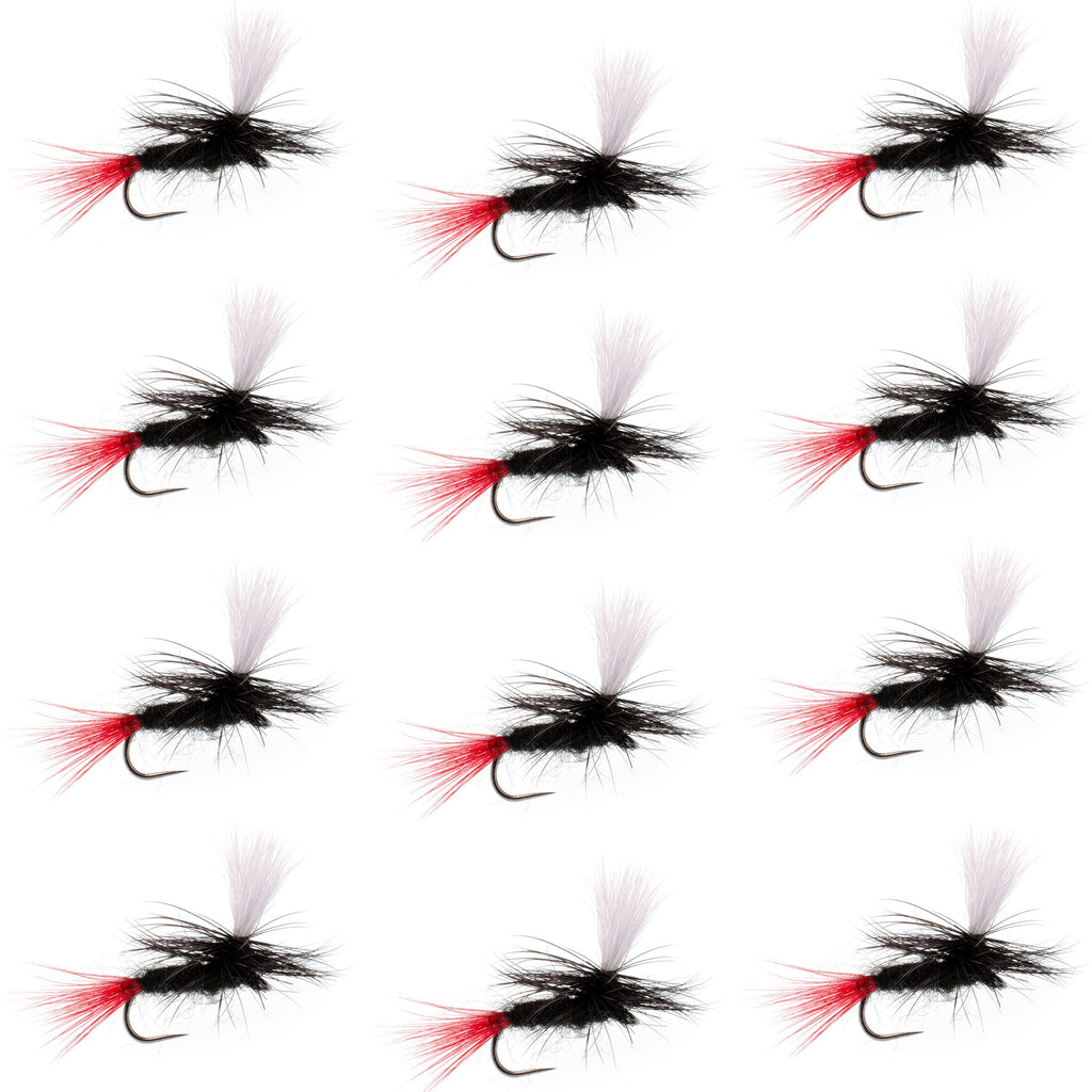 Barbless Parachute Black Gnat Red Tail Dry Fly - 12 Flies - Size 16