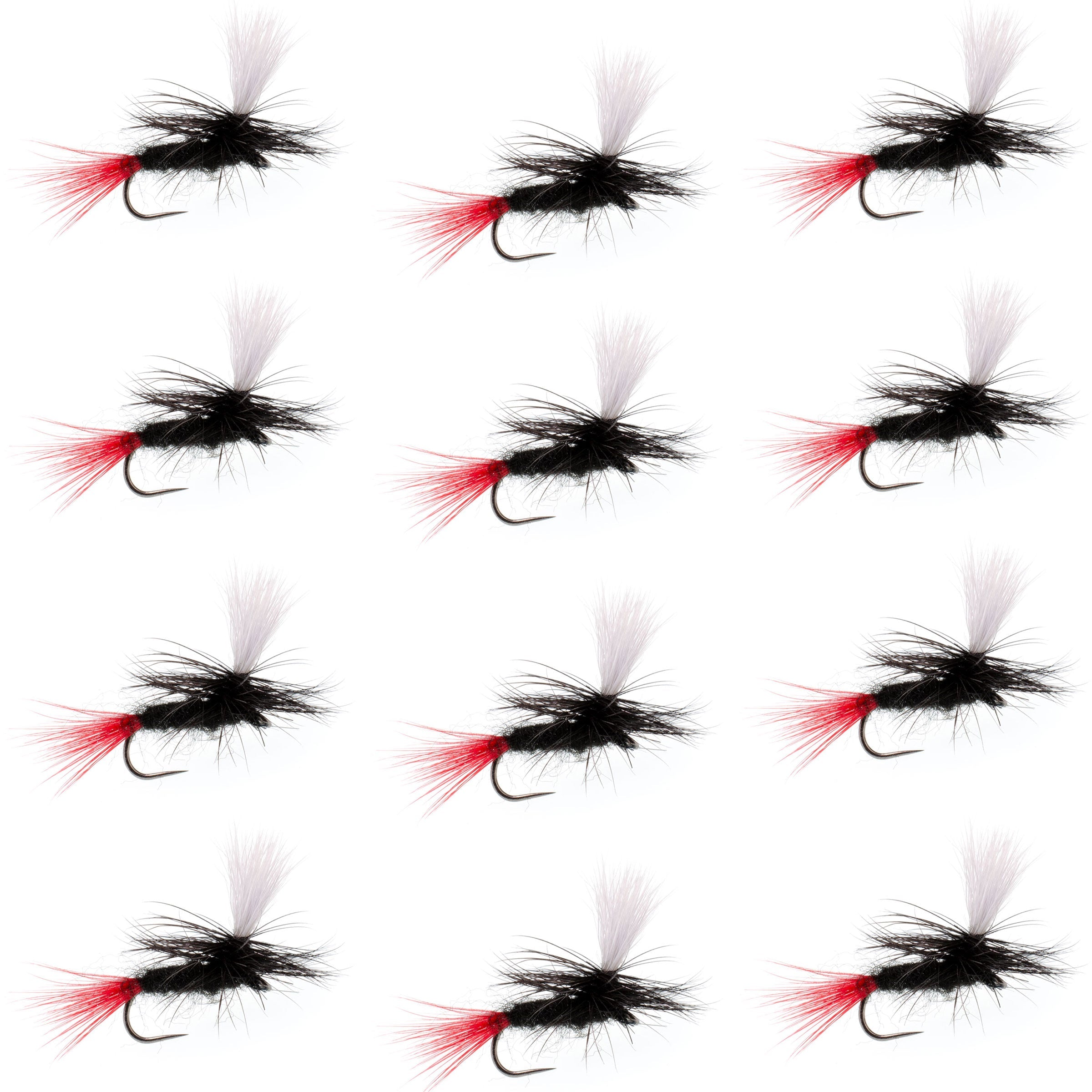 Barbless Parachute Black Gnat Red Tail Dry Fly - 12 Flies - Size 16