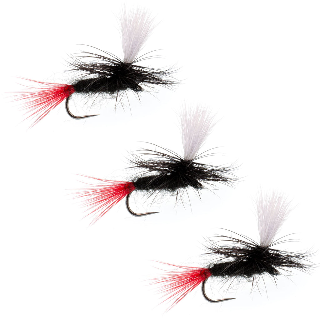 3 Pack Barbless Parachute Black Gnat Red Tail Dry Fly - Size 14