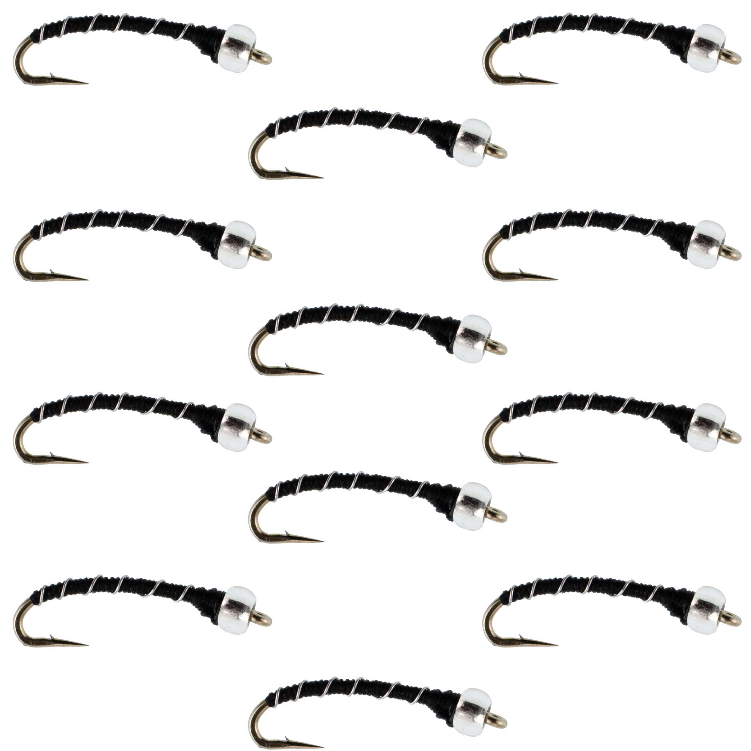 Black Mercury Midge - Glass Bead Head - 12 Flies Size 22