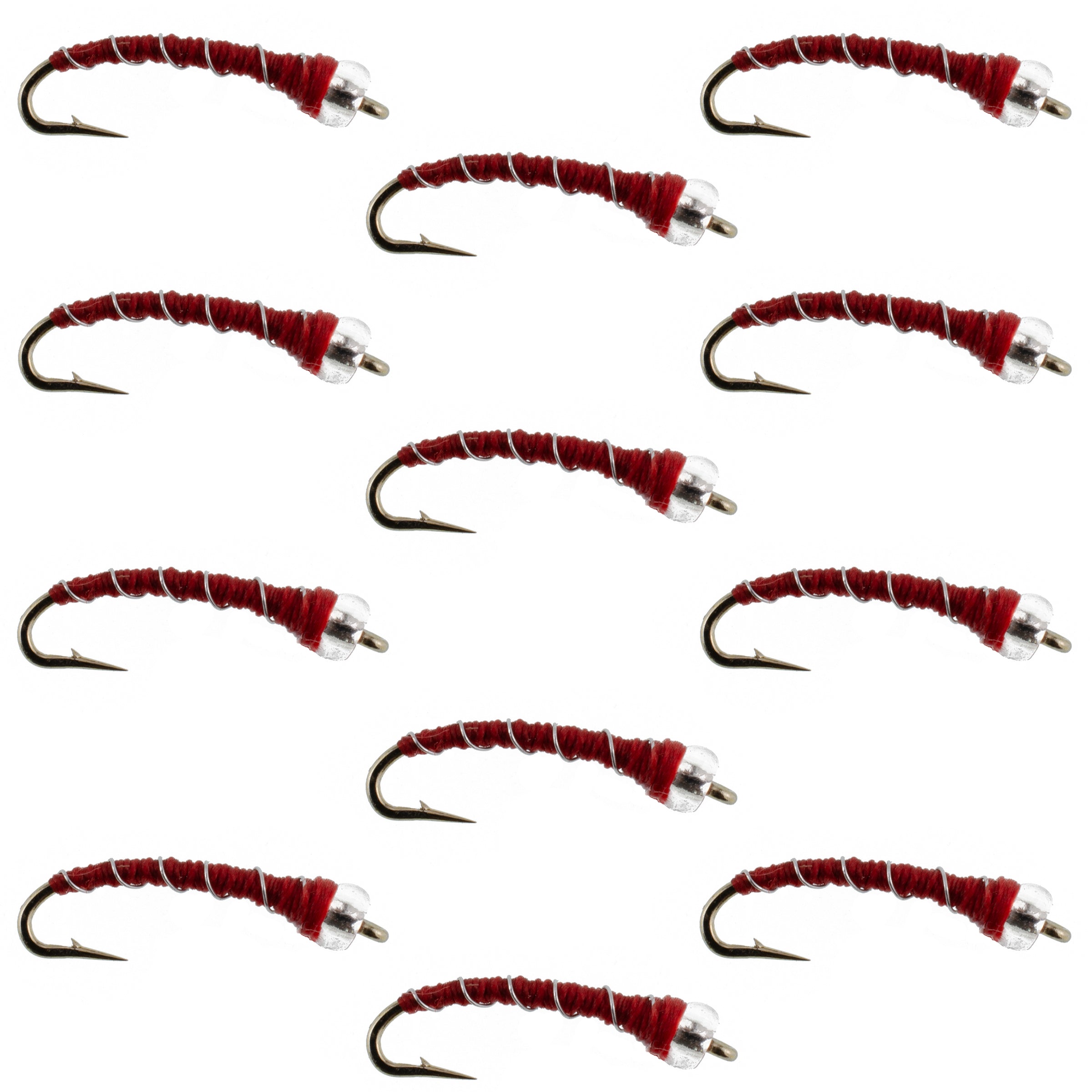 Mercury Red Blood Midge - Glass Bead Head 12 Flies Size 20