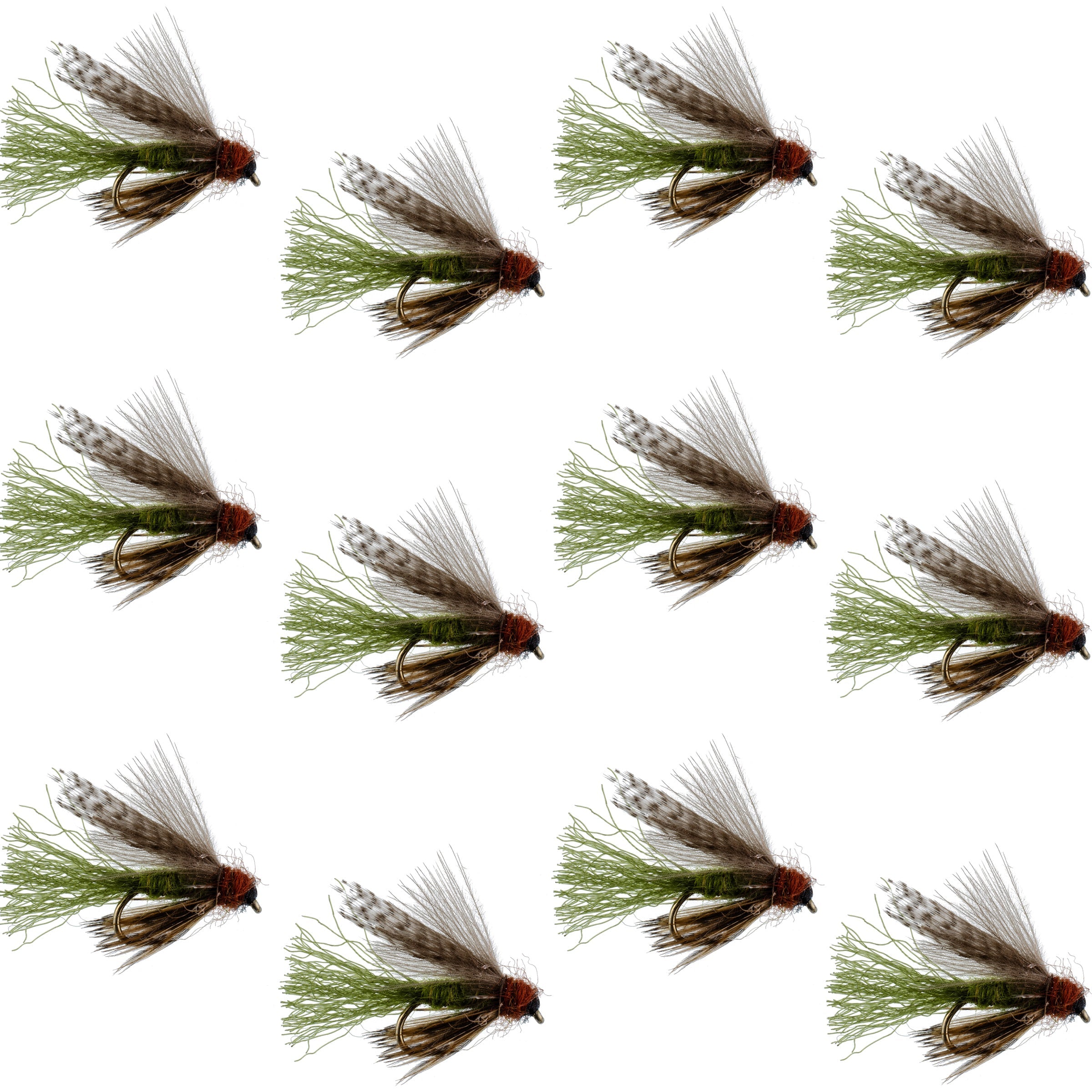 Olive CDC Caddis Emerger 12 Flies Hook Size 14