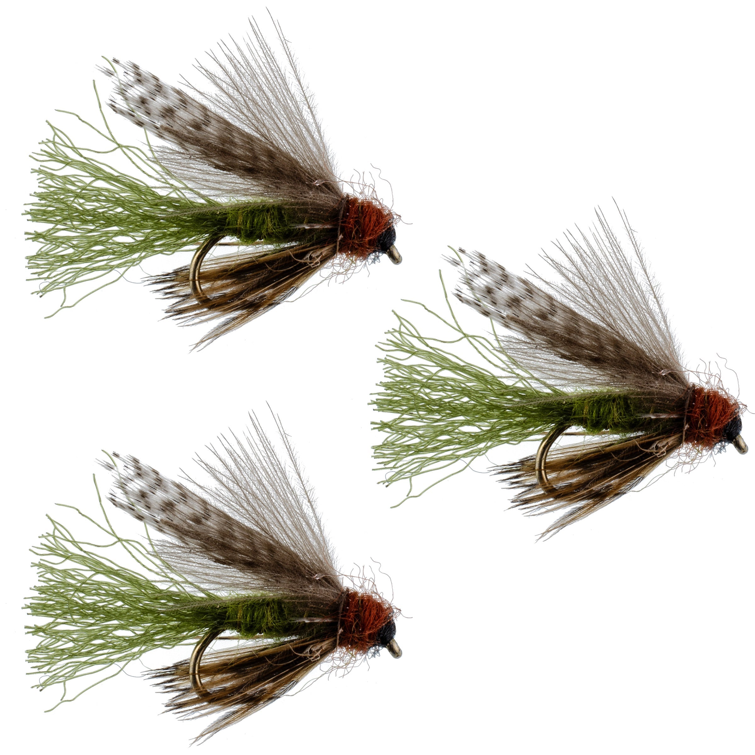 3 Pack Olive CDC Caddis Emerger Flies Hook Size 12