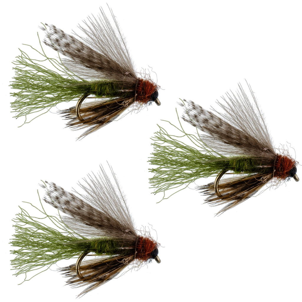 3 Pack Olive CDC Caddis Emerger Flies Hook Size 16