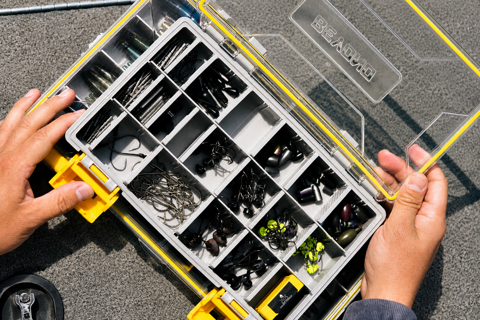 Beyond Fishing DryLock Waterproof Tackle Box, Watertight 3600 & 3700 Tackle Trays with Dual-Latch Seal, Adjustable Removable Dividers & Anti-Rust Desiccant, Lure & Terminal Tackle Organizer