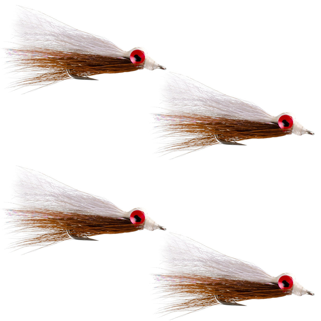 Clousers Deep Minnow Brown White - Streamer Fly Fishing Flies - 4 Saltwater and Bass Flies - Hook Size 1/0
