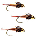 3 Pack Bead Head Copper John Nymph Fly -  Hook Size 12