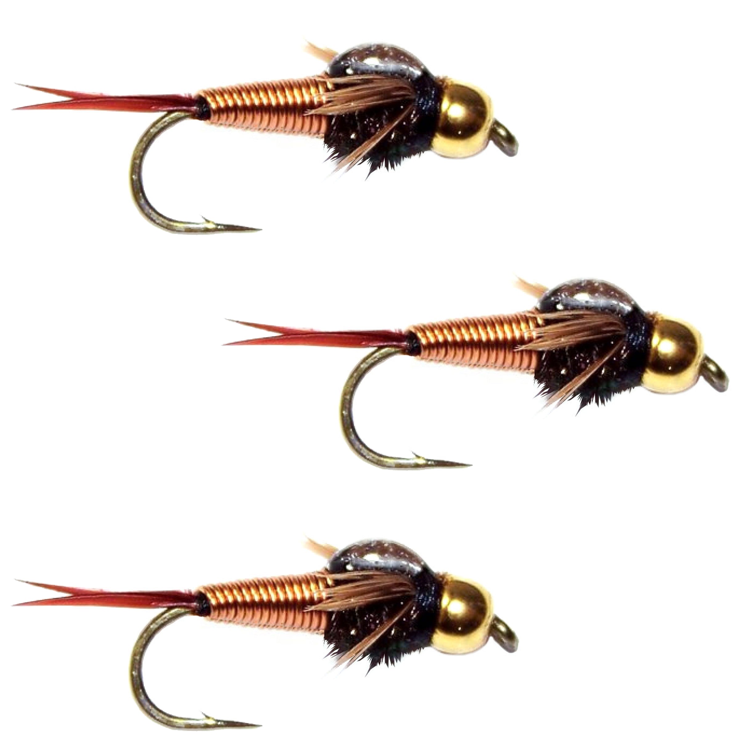 3 Pack Bead Head Copper John Nymph Fly -  Hook Size 12
