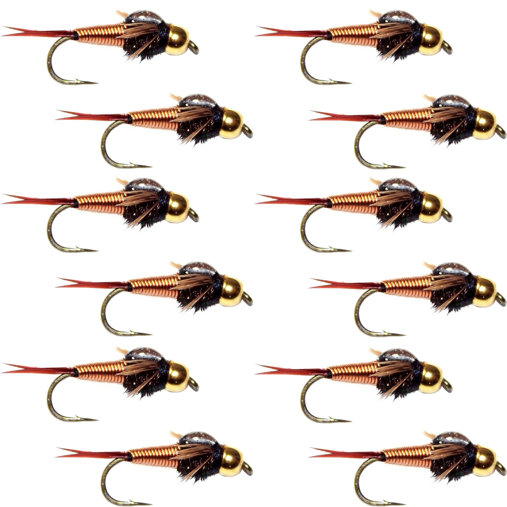Bead Head Copper John Nymph 12 Flies - Size 22