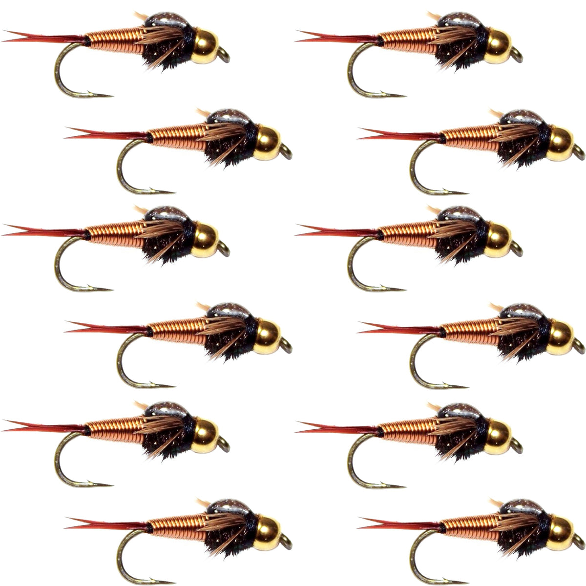 Bead Head Copper John Nymph 12 Flies - Size 22