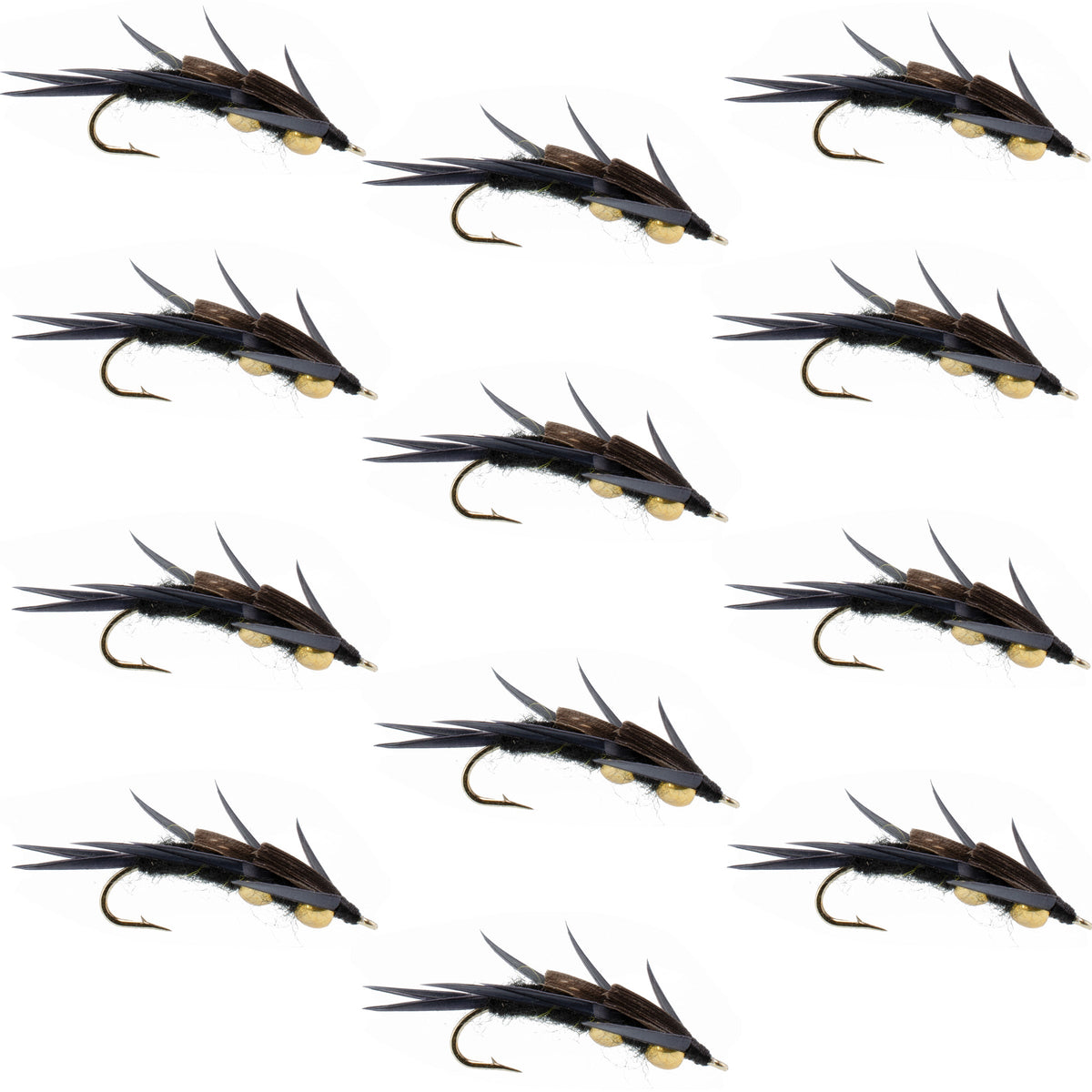 Double Bead Black Stone Fly with Black Biot Legs - Stonefly Wet Fly - 1 Dozen Flies Hook Size 6