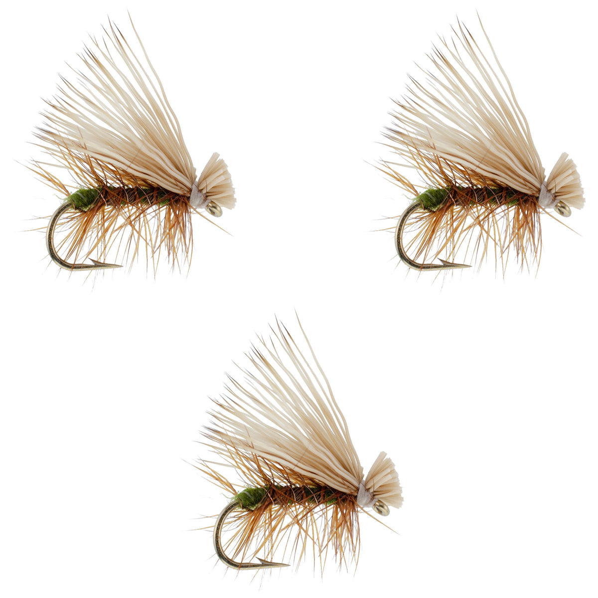 3 Pack Olive Elk Hair Caddis Classic Trout Dry Fly - Hook Size 12