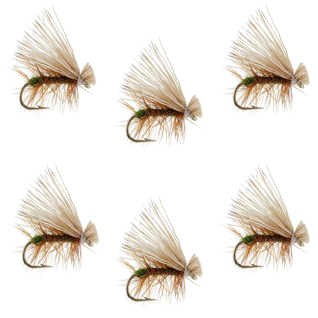 Olive Elk Hair Caddis Classic Trout Dry Fly - Set of 6 Flies Size 14