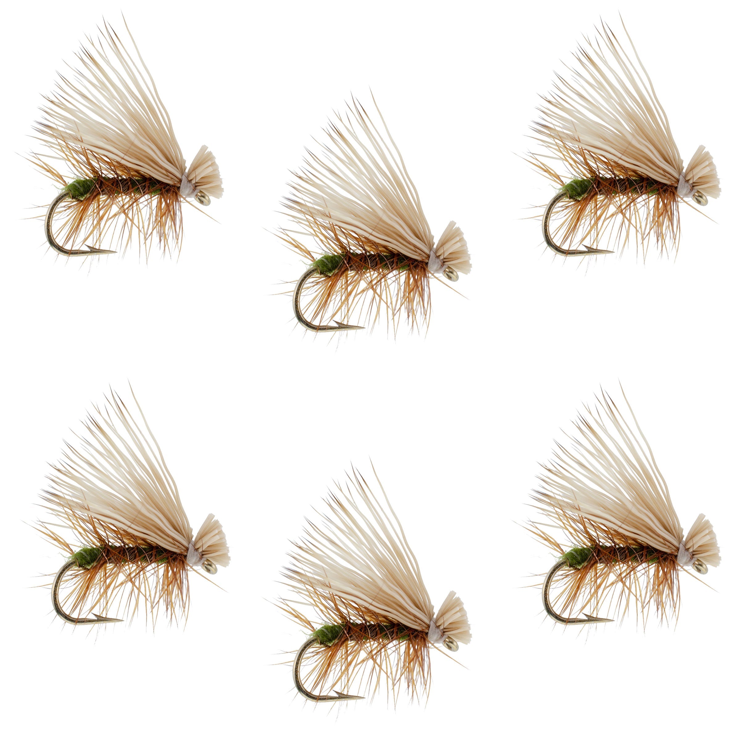 Olive Elk Hair Caddis Classic Trout Dry Fly - Set of 6 Flies Size 14